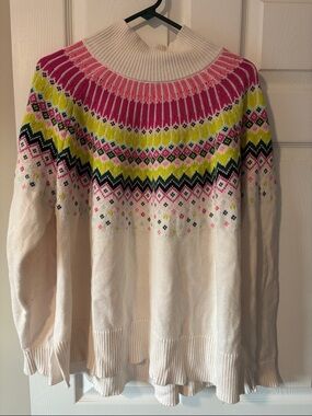 crown & ivy Cream Fair Isle Turtleneck Sweater with Pink & Yellow Accents